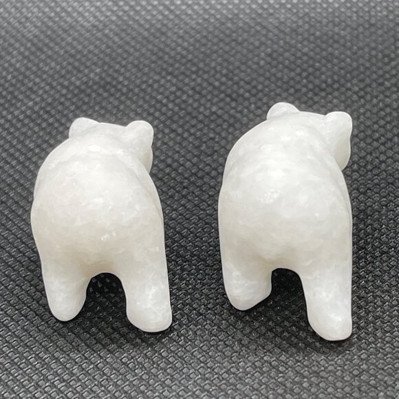 Hand Carved White Star Marble Grizzly Bear Family 3 pc Set Lot Jade Fish COA VTG - Picture 14 of 15